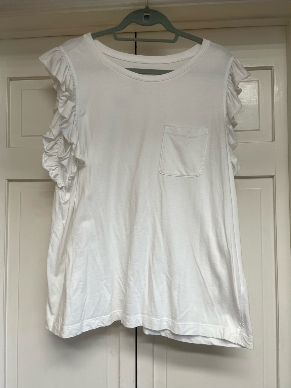 crown & ivy White Ruffle Sleeve Pocket Tank